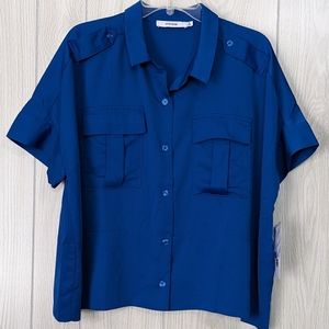 JUSTFAB Oversized Military Top M Blue NWT